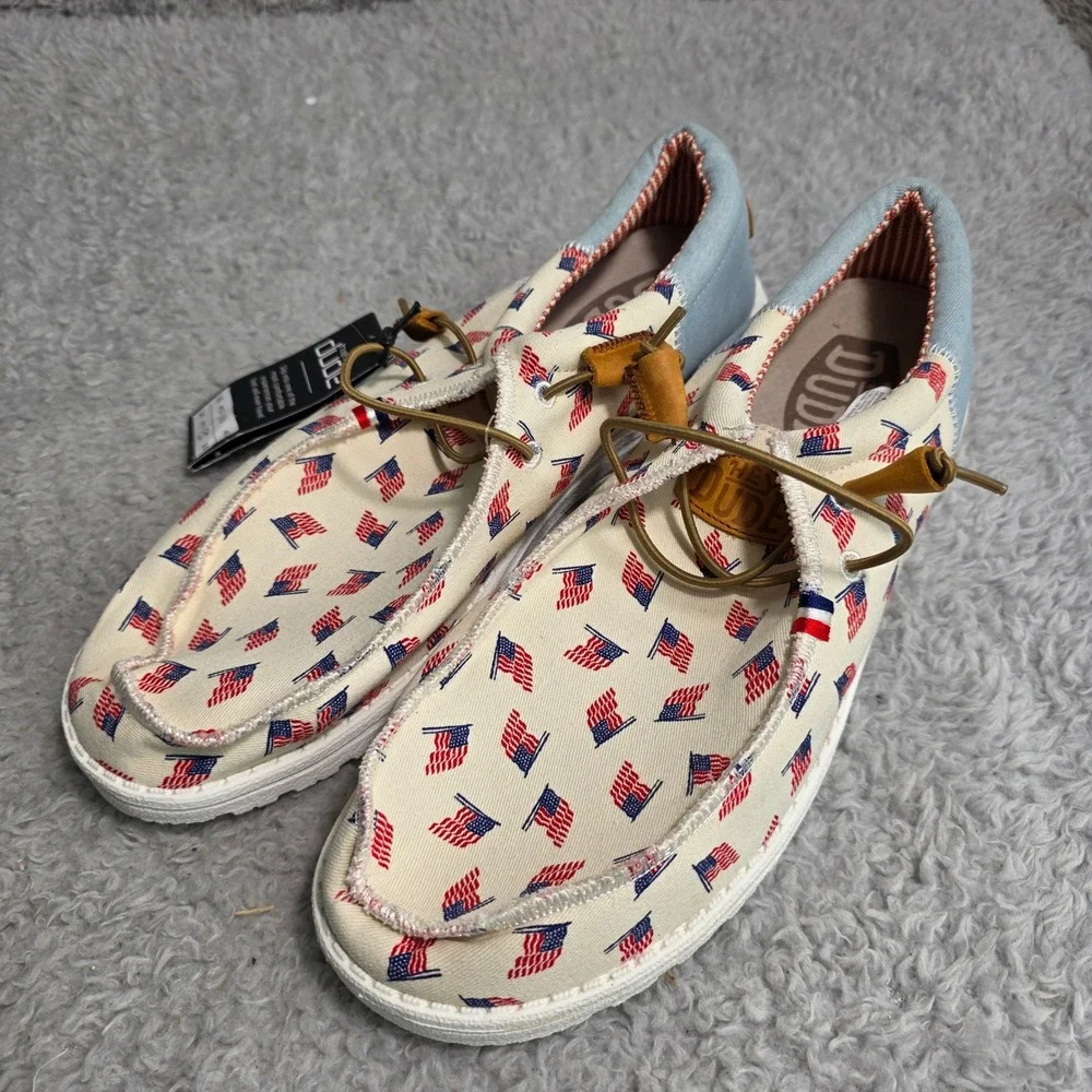 Hey Dude Wally American Flag Canvas Shoes Men's‎ Size 12 M Patriotic NWT
